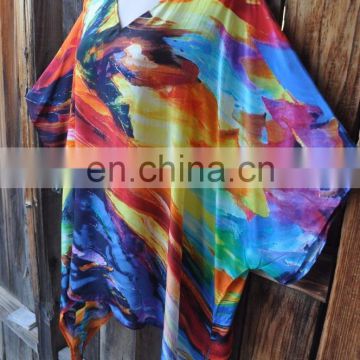 KGN INDIAN STYLE HAND PAINTED INSPIRED SILK BLEND ART TO WEAR LONG PONCHO AND BEAUTIFUL TUNIC DRESS