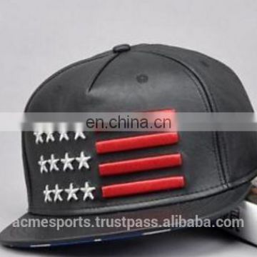 leather snapback caps - fashion black leather snapback cap with 3D Embroiderey - Leather custom snake skin brim snapback cap -