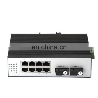 DIN Rail Ethernet Switch Industrial 10/100/1000M 2 Fiber Ports+ 8 RJ45 Ports