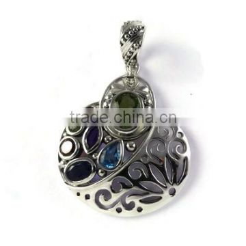 925 sterling silver artistic multi gemstone pendant