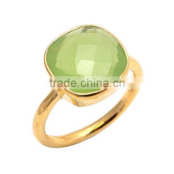 925 Sterling Silver sea green chalcedony faceted Gemstone Ring