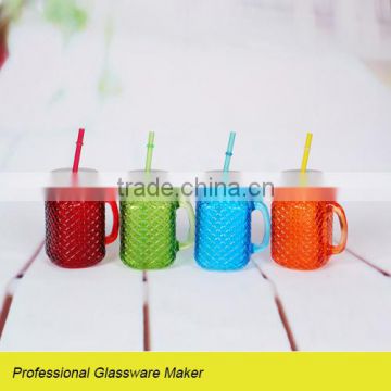 new design colored embossing glass mason jar with lid