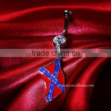 Surgical Steel 14g Flag Logo Rebel Nave Belly Ring