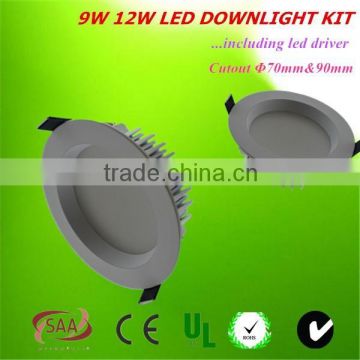 cut out 90mm chrome and white dimmable 9w 12W led downlight