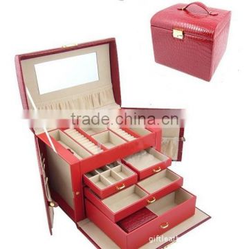 Cosmetic box makeup kit with mirror and 3-layered drawers for makeup storage box