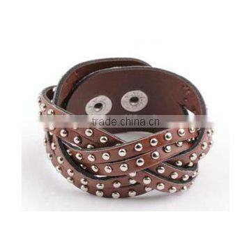 Fashion PU Leather Beaded Wrap Bracelet with Rivets