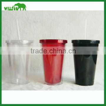 promotional 16oz double wall clear plastic tumbler with straw