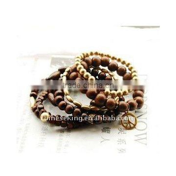 fashion wood beads bracelet set peace sign custom charm wooden beads bracelet jewelry cheap promotion gifts