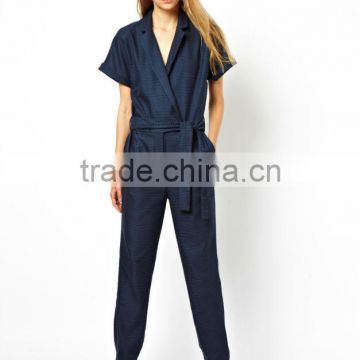 Wholesale customized trendy high quality v-neck short sleeve jumpsuit