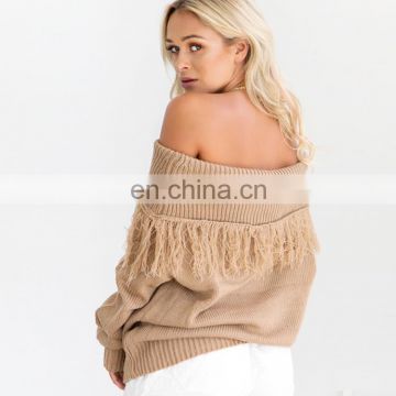Latest off shoulder tassel women sweater long sleeves fashion sweater KMY1085