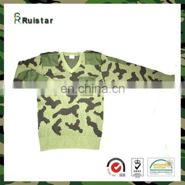 Wholesale V Neck Camouflage Army Knit Sweater with shoulder and elbow patches