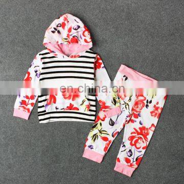 High Quality Baby Girl Cotton Sets Stripe Floral Top And Trousers Autumn Winter Hoodie Kids Girl Outfits