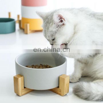 Wholesale Japan Style Printed White Custom Elevated Stand Raised Marble Ceramic Cat Pet Dog Bowl Feeder
