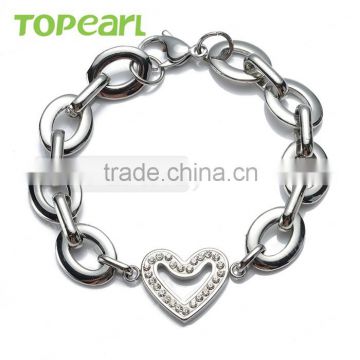 Topearl Jewelry Heart Stainless Bracelet Steel Oval Link Bracelet Silver 8.5 Inch MEB173