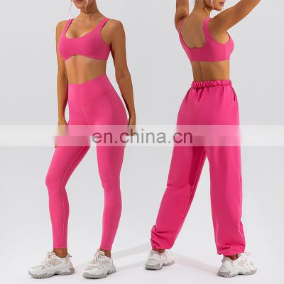 Latest Design Wholesale 2/3 Piece U Back Sports Bra High Waist V Leggings Casual Sweatpants Yoga Fitness Gym Suit Set For Women
