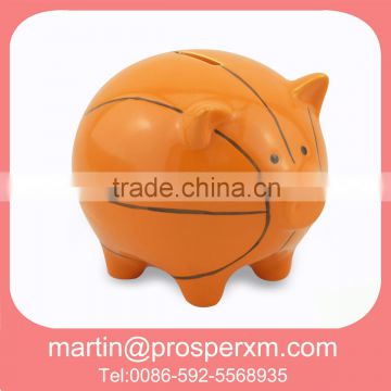 New design ceramic coin bank piggy shape basketball design
