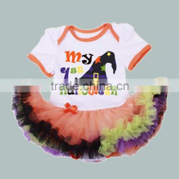 fancy baby orange tutus high quality infant first halloween romper Novelty Baby OEM service clothing printed witch hat