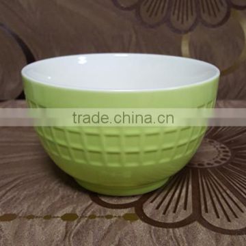 wholesale green glaze embossed ceramic salad bowl