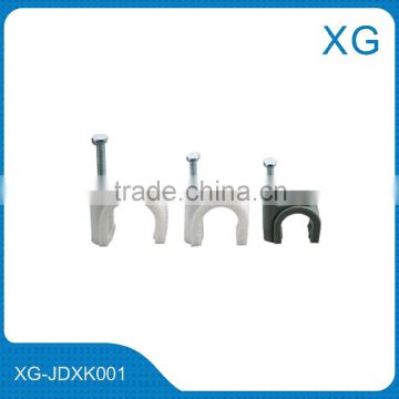 Plastic round coaxial cable clips/Wire holding clips with steel nail/Wall cable clips