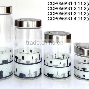 CCP056K31 glass jar with decal printing with stainless steel lid