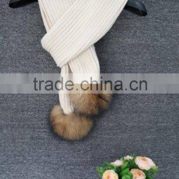 Top Quality Winter Scarf Crochet Wool Fluffy Raccoon Fur Balls Crochet Scarf