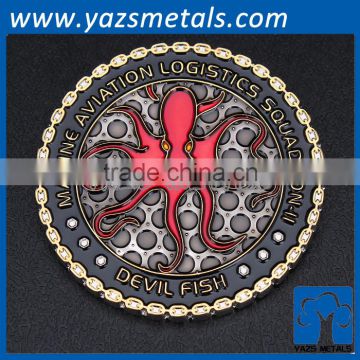round engrave 3D metal antique custom metal coin marinated