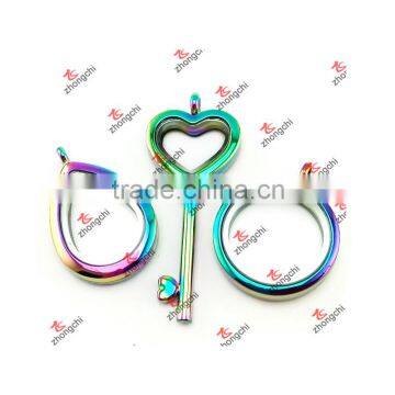 Alloy Rainbow Tear Drop/Heart Key/Round Floating Lockets