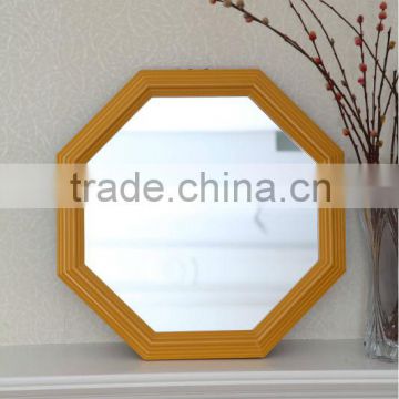 Elegant And Fancy Golden Solid Wood Octagonal Wall Mount Mirror With Exquisite Workmanship
