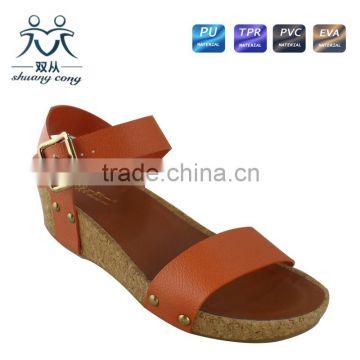 2015 new fashion ladies fancy flat thick heel sandals and shoes for women