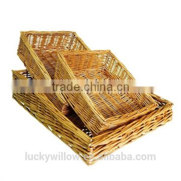 New Honey Wicker Farm Shop Style Shallow Tray Display Kitchen Storage Basket
