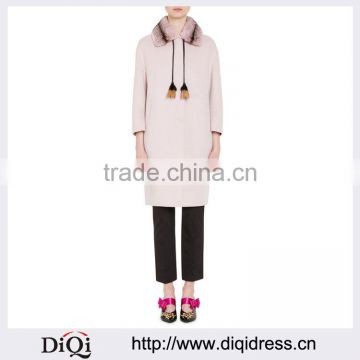 Customized Lady Apparel Fashion Clothing Light Pink Latest Wool-blend Coat(DQM032C)