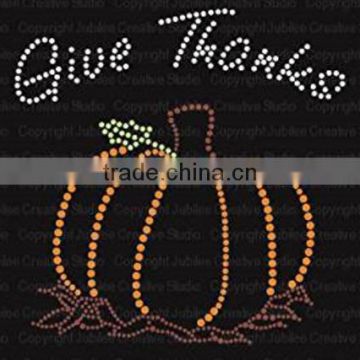 Give Thanks Pumpkin Iron On Rhinestone Crystals and Rhinestud T-shirt Transfer by Jubilee Rhinestones