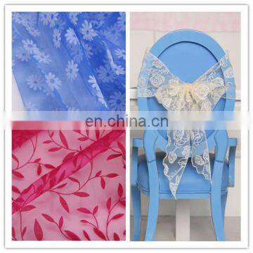 polyester and colorful flocking organza chair sash wedding hotel decoration chair sash
