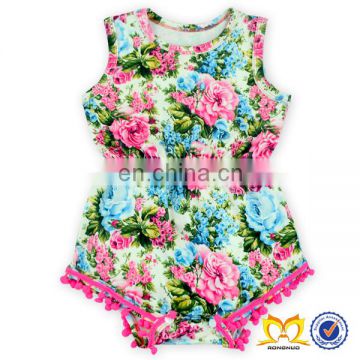 New Modern Baby Girl Clothes Romper Flower Print Pom Pom Posh Baby Girls Summer Romper