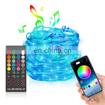 Drop Shipping RGB Smart Bluetooth APP Remote Control Copper Wire Christmas Tree Decoration Led Fairy String Light