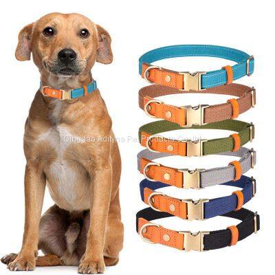 Customized quick release buckle cotton webbing dog collars with matching leash 8 colors