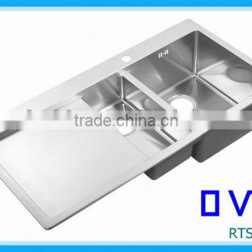 double bowl stainless steel sink with drainboard RTS 201A-2