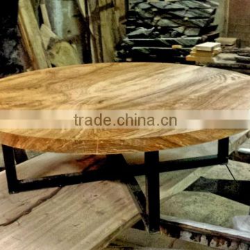 Fully finished furniture - Ash wood or oak Coffe table round metal legs