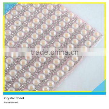 Pink Beads Mix Crystal Hotfix Rhinestone Sheet Adhesive Round Ceramic Rhinestone Sheet