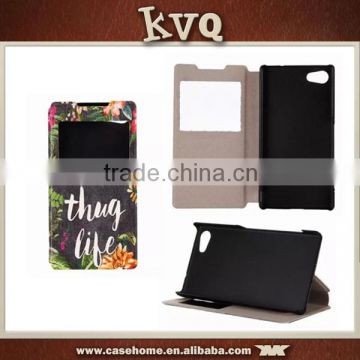 Window View Various Pattern Painted PU Leather Case For Sony Xperia M5