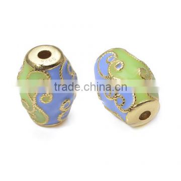 200pcs Green and Blue Enameled Brass Oval Bead ethnic jewelry handmade beads