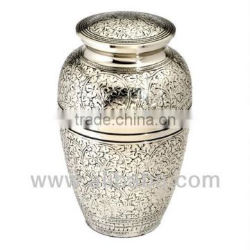 Silver Engraved 10" Solid Brass Cremation Urn