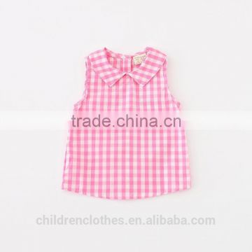 Lovely collar design cheap price Two color baby clothes gingham girl shirt