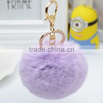 Myfur Fancy/Luxurious 10cm Colored Real Rabbit Fur Pom poms Keychain for Hats/Bags/Accessories/Christmas Decoration