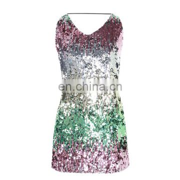 TWOTWINSTYLE Sexy Backless Cross Halter Sleeveless High Waist Sequined Mini Dresses 2020