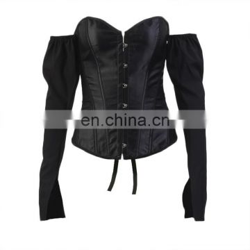 Autumn/winter women's dress in solid color one-line shoulder girdle, waist rope, back and long sleeve blouse corset top
