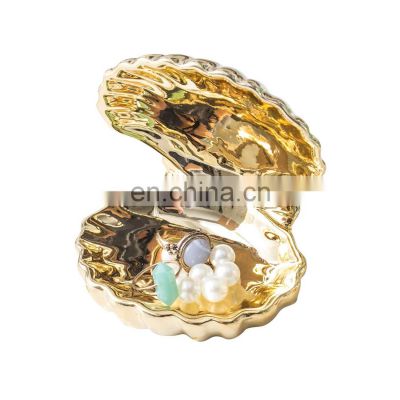 New Factory Custom fancy gold ceramic sea shell shaped ring jewelry box
