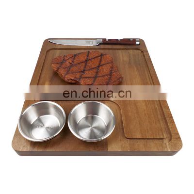 Super Acacia Wood Steak Chopping Board With 2 Bowls And Knife