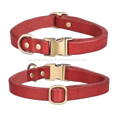 Manufacturer of real leather dog collars red and black color with gold rings