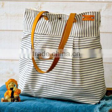 Gray and ecru nautical stripe bag purse